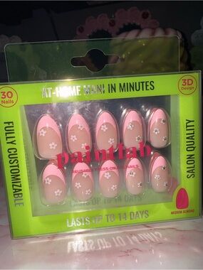 Paintlab Pink Floral Medium Almond Press-On Nails